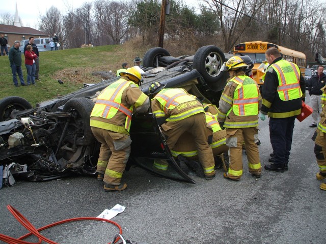 Crews working to extricate an injured driver on Rt. 1